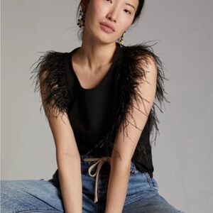 Eva Franco Black Feather-Trim Blouse